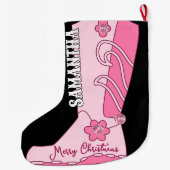 Western Pink Disco Costal Cowgirl Boot Custom Name ラージクリスマスストッキング (裏面)