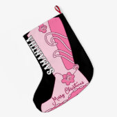 Western Pink Disco Costal Cowgirl Boot Custom Name ラージクリスマスストッキング (裏面 (吊り時))