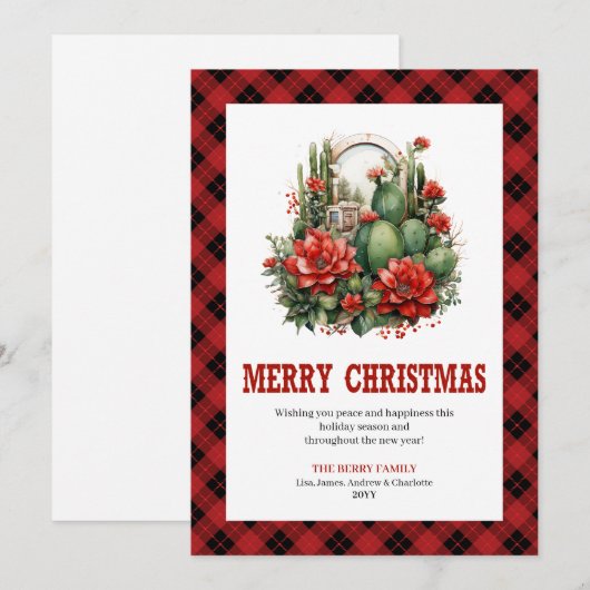 Western Plaid Buffalo Christmas Greeting Card シーズンカード (正面/裏面)
