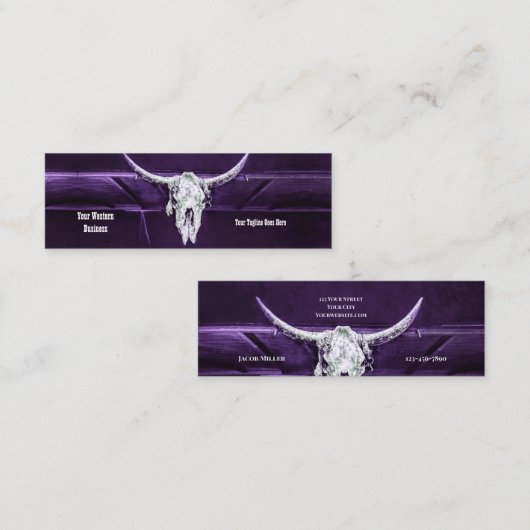 Western Purple White Rustic Bull Cow Skull Barn スキニー名刺 (正面/裏面)