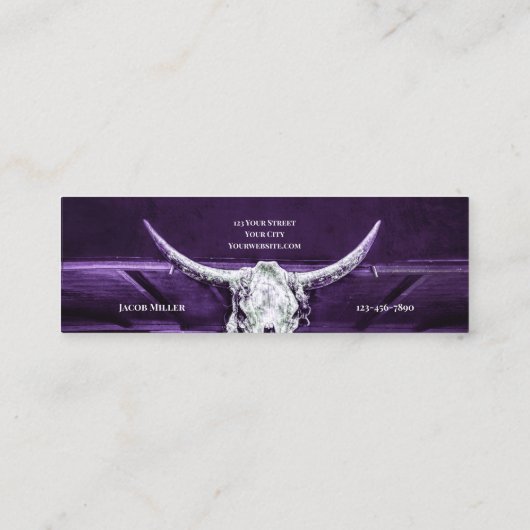 Western Purple White Rustic Bull Cow Skull Barn スキニー名刺 (裏面)
