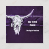 Western Purple White Rustic Bull Cow Skull Barn スクエア名刺 (正面)
