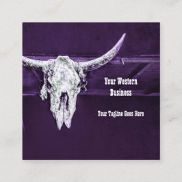 Western Purple White Rustic Bull Cow Skull Barn スクエア名刺