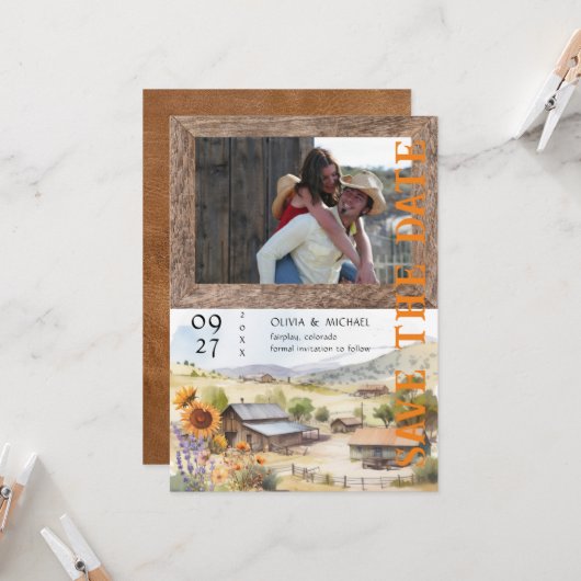 Western Ranchの結婚写真Save the Date (正面/裏面インサイチュ)