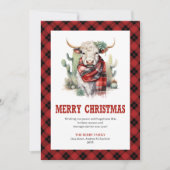 Western Ranch Cow Red Plaid Buffalo Holiday Card シーズンカード (正面)