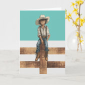 Western Ranch Cowboy Illustration – Country Style  カード (黄色い花)