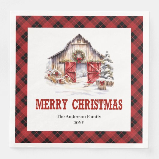 Western Ranch Style Buffalo Plaid Xmas Napkins (正面)