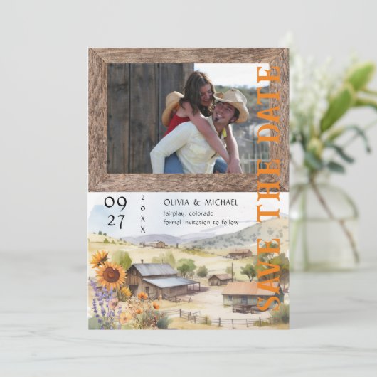 Western Ranch Wedding Photo Save the Date (スタンド正面)