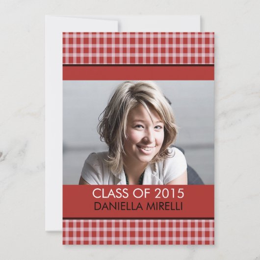Western Red写真市松模様に卒業のお知らせ 招待状 (正面)