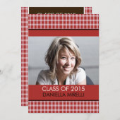 Western Red写真市松模様に卒業のお知らせ 招待状 (正面/裏面)