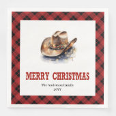 Western Red Black Check Holiday Paper Napkins (正面)