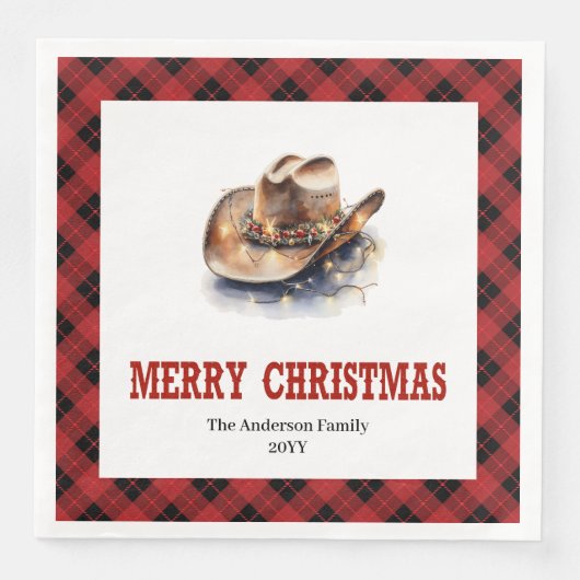 Western Red Black Check Holiday Paper Napkins (正面)