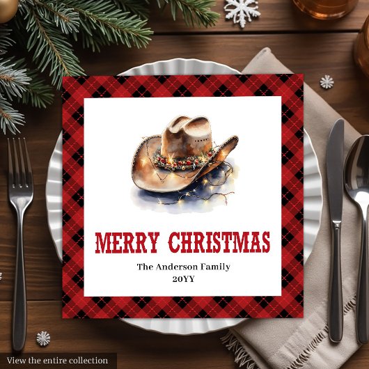 Western Red Black Check Holiday Paper Napkins