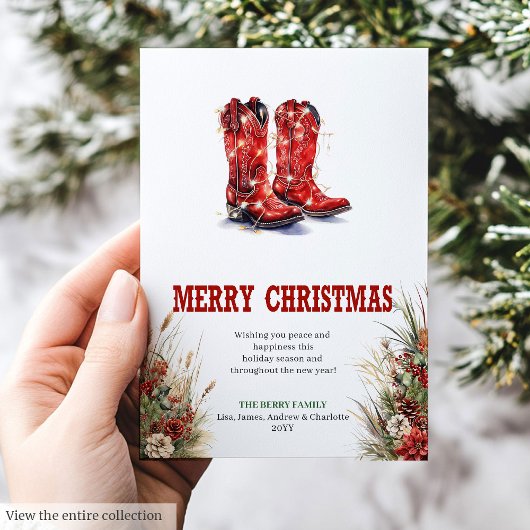 Western red cowboy boots Christmas greeting シーズンカード