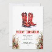 Western red cowboy boots Christmas greeting シーズンカード (正面)