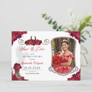 Western Red Roses Quinceanera日付写真を保存 招待状