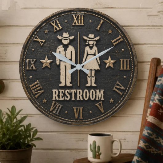 Western Restroom Rustic Cowboy Bathroom Decor  ラージ壁時計