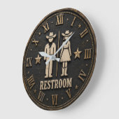 Western Restroom Rustic Cowboy Bathroom Decor  ラージ壁時計 (傾斜)