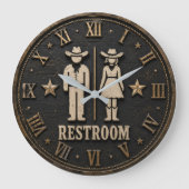 Western Restroom Rustic Cowboy Bathroom Decor  ラージ壁時計 (正面)