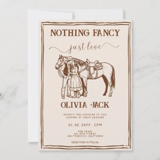 Western Retro Funky Hand Drawn Photo Wedding 招待状 (正面)