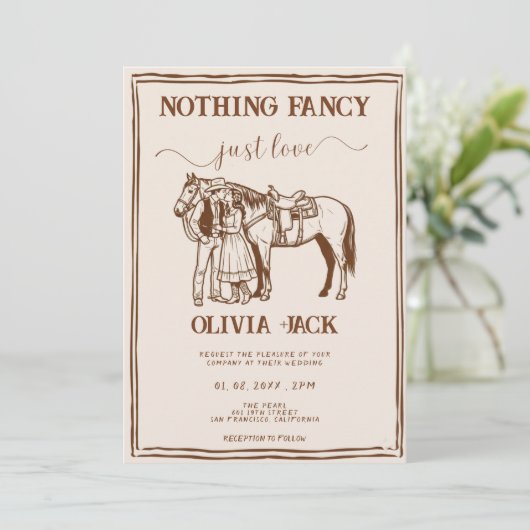 Western Retro Funky Hand Drawn Photo Wedding 招待状 (スタンド正面)