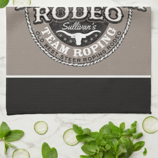 Western Rodeo ADD NAME Old West Steer Roping Roper キッチンタオル (折り畳み)