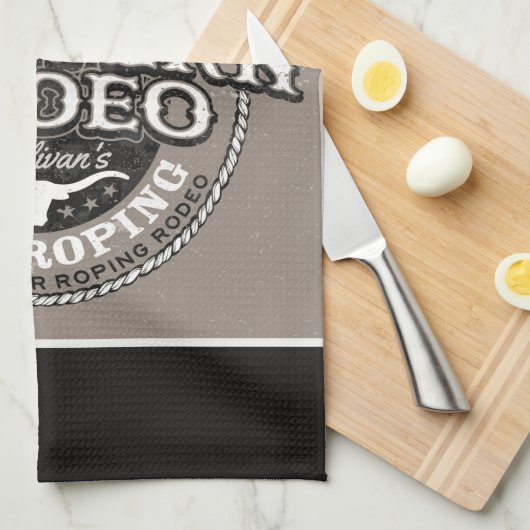Western Rodeo ADD NAME Old West Steer Roping Roper キッチンタオル (四つ折り)
