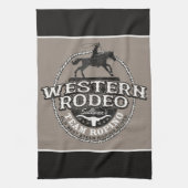 Western Rodeo ADD NAME Old West Steer Roping Roper キッチンタオル (縦)