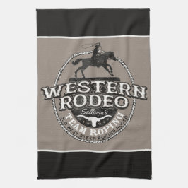 Western Rodeo ADD NAME Old West Steer Roping Roper キッチンタオル