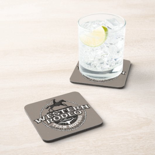 Western Rodeo ADD NAME Old West Steer Roping Roper コースター (右側)