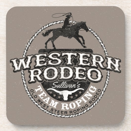 Western Rodeo ADD NAME Old West Steer Roping Roper コースター (正面)