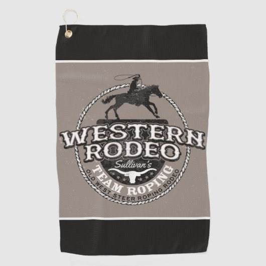 Western Rodeo ADD NAME Old West Steer Roping Roper ゴルフタオル (正面)