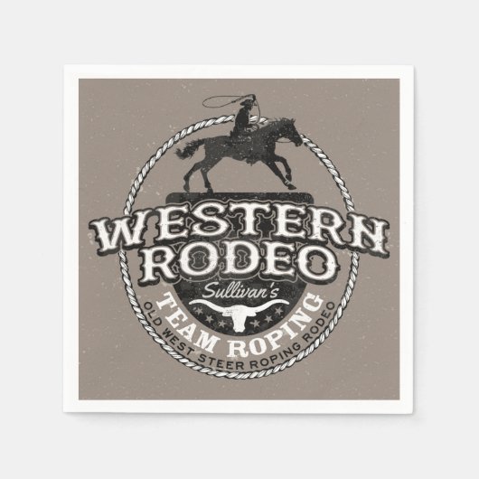 Western Rodeo ADD NAME Old West Steer Roping Roper スタンダードカクテルナプキン (正面)