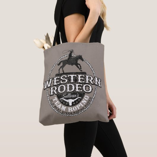 Western Rodeo ADD NAME Old West Steer Roping Roper トートバッグ (クローズアップ)