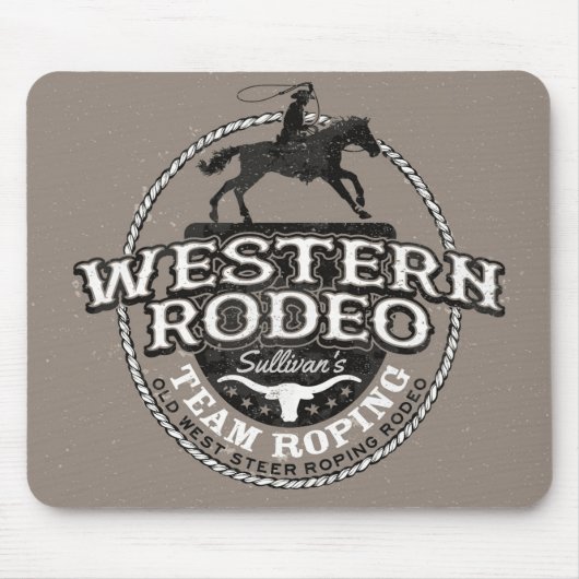 Western Rodeo ADD NAME Old West Steer Roping Roper マウスパッド (正面)