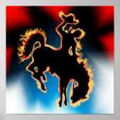 Western Rodeo Bucking Bronco Horse and Cowboy ポスター (正面)