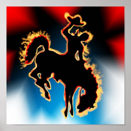 Western Rodeo Bucking Bronco Horse and Cowboy ポスター (正面)