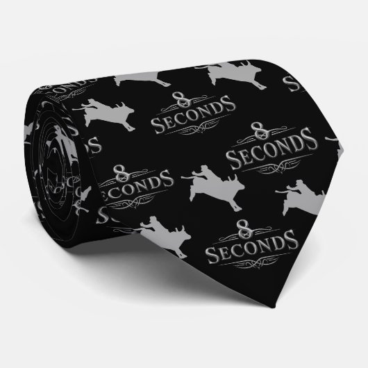 Western Rodeo Bull Riding 8 Seconds Black / Silver ネクタイ (ロール)