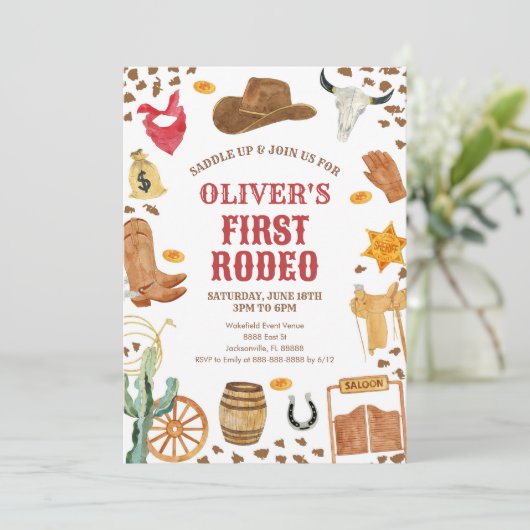 Western Rodeo Cowboy First Rodeo 1st Birthday 招待状 (スタンド正面)