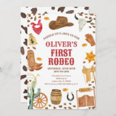 Western Rodeo Cowboy First Rodeo 1st Birthday 招待状 (正面/裏面)