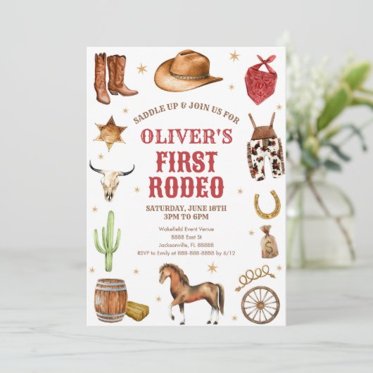 Western Rodeo Cowboy First Rodeo 1st Birthday 招待状 (スタンド正面)