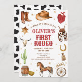 Western Rodeo Cowboy First Rodeo 1st Birthday 招待状 (正面/裏面)