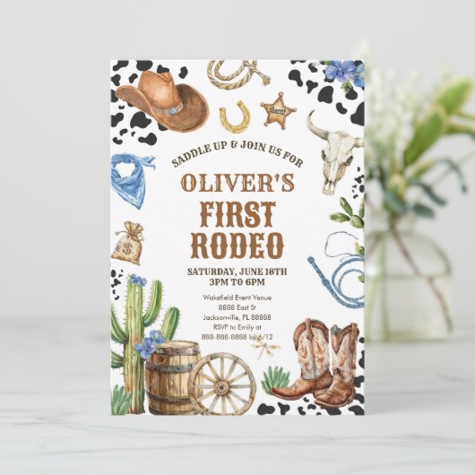 Western Rodeo Cowboy First Rodeo 1st Birthday 招待状 (スタンド正面)