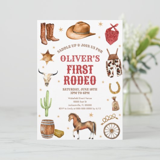 Western Rodeo Cowboy First Rodeo 1st Birthday 招待状 (スタンド正面)