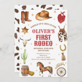 Western Rodeo Cowboy First Rodeo 1st Birthday 招待状 (正面/裏面)