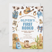 Western Rodeo Cowboy First Rodeo 1st Birthday 招待状 (正面)