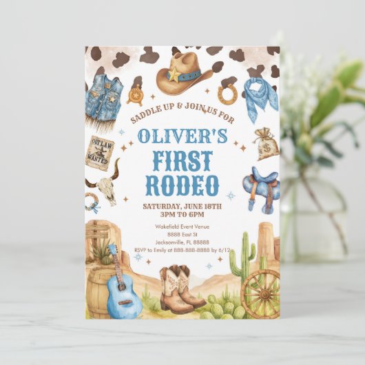 Western Rodeo Cowboy First Rodeo 1st Birthday 招待状 (スタンド正面)