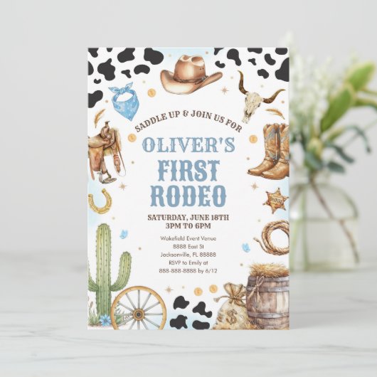 Western Rodeo Cowboy First Rodeo 1st Birthday 招待状 (スタンド正面)