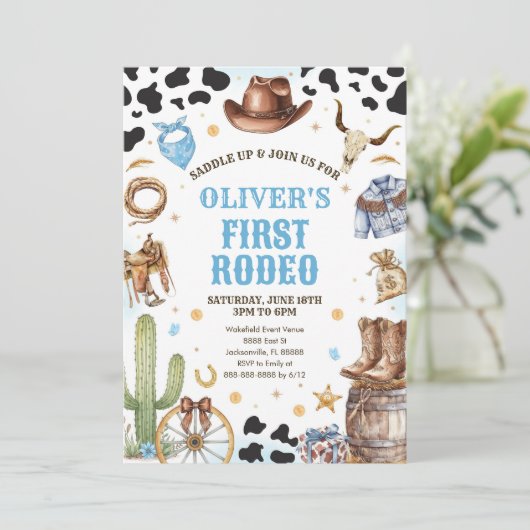 Western Rodeo Cowboy First Rodeo 1st Birthday 招待状 (スタンド正面)