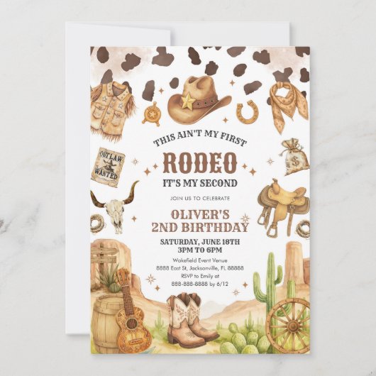 Western Rodeo Cowboy Second Rodeo 2nd Birthday 招待状 (正面)